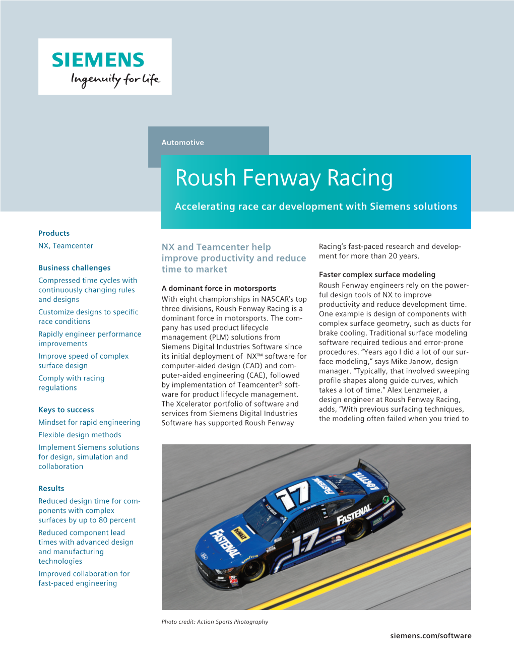 Roush Fenway Racing Accelerating Race Car Development with Siemens Solutions