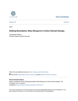 Mary Musgrove in Early Colonial Georgia