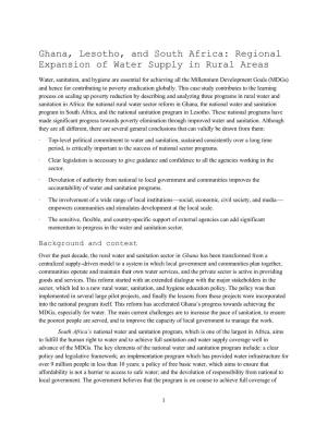 Ghana, Lesotho, and South Africa: Regional Expansion of Water Supply in Rural Areas