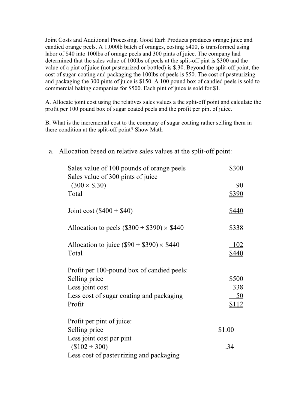 Joint Costs and Additional Processing