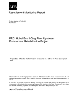 Resettlement Monitoring Report PRC: Hubei Enshi Qing River Upstream