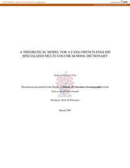 A Theoretical Model for a Fang-French-English Specialized Multi-Volume School Dictionary