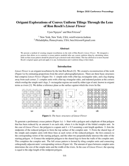Origami Explorations of Convex Uniform Tilings Through the Lens of Ron Resch’S Linear Flower