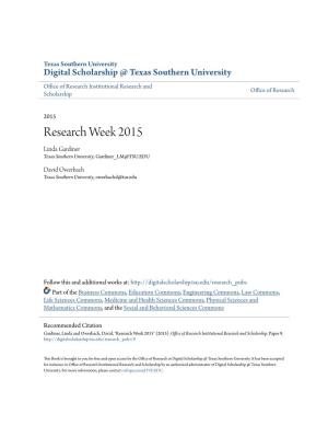 Research Week 2015 Linda Gardiner Texas Southern University, Gardiner LM@TSU.EDU