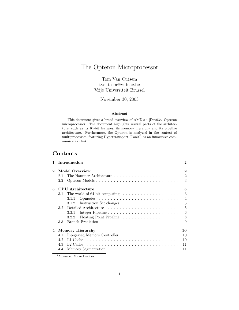 The Opteron Microprocessor