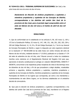 0244-E11-2011 (Declaratoria Síndicos Y Concejales San José)