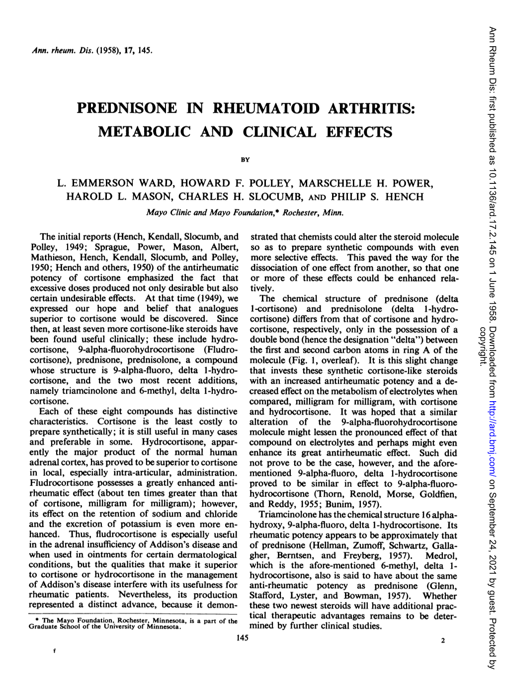 Prednisone in Rheumatoid Arthritis: Metabolic and Clinical Effects