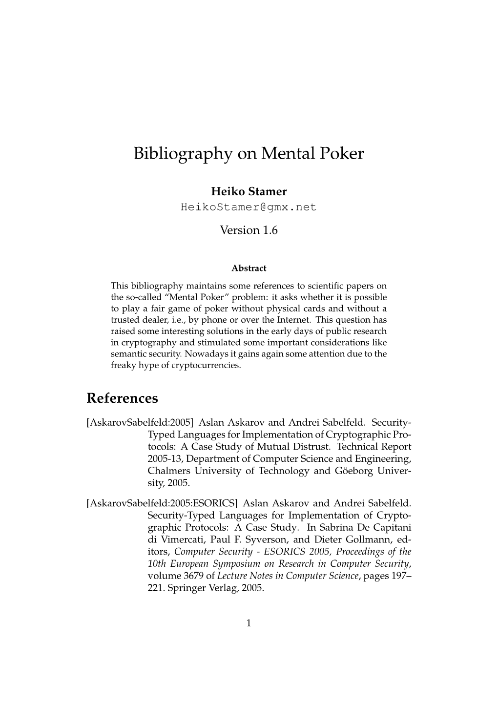 Bibliography on Mental Poker