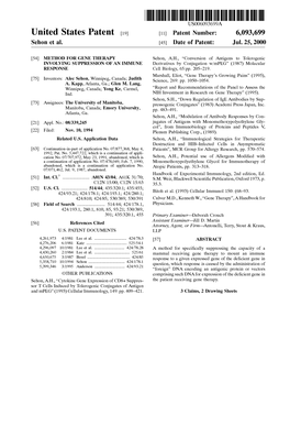 United States Patent (19) 11 Patent Number: 6,093,699 Sehon Et Al
