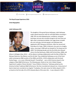 The Royal Escape Experience 2016 Artist Biographies Lalah Hathaway