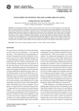 Evaluation of Livonian Village LANDSCAPES in Latvia
