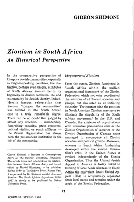 Zionism I N South a F R I