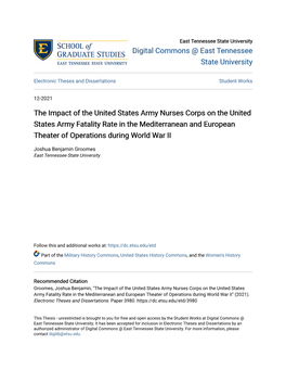 The Impact of the United States Army Nurses Corps on the United States Army Fatality Rate in the Mediterranean and European Theater of Operations During World War II