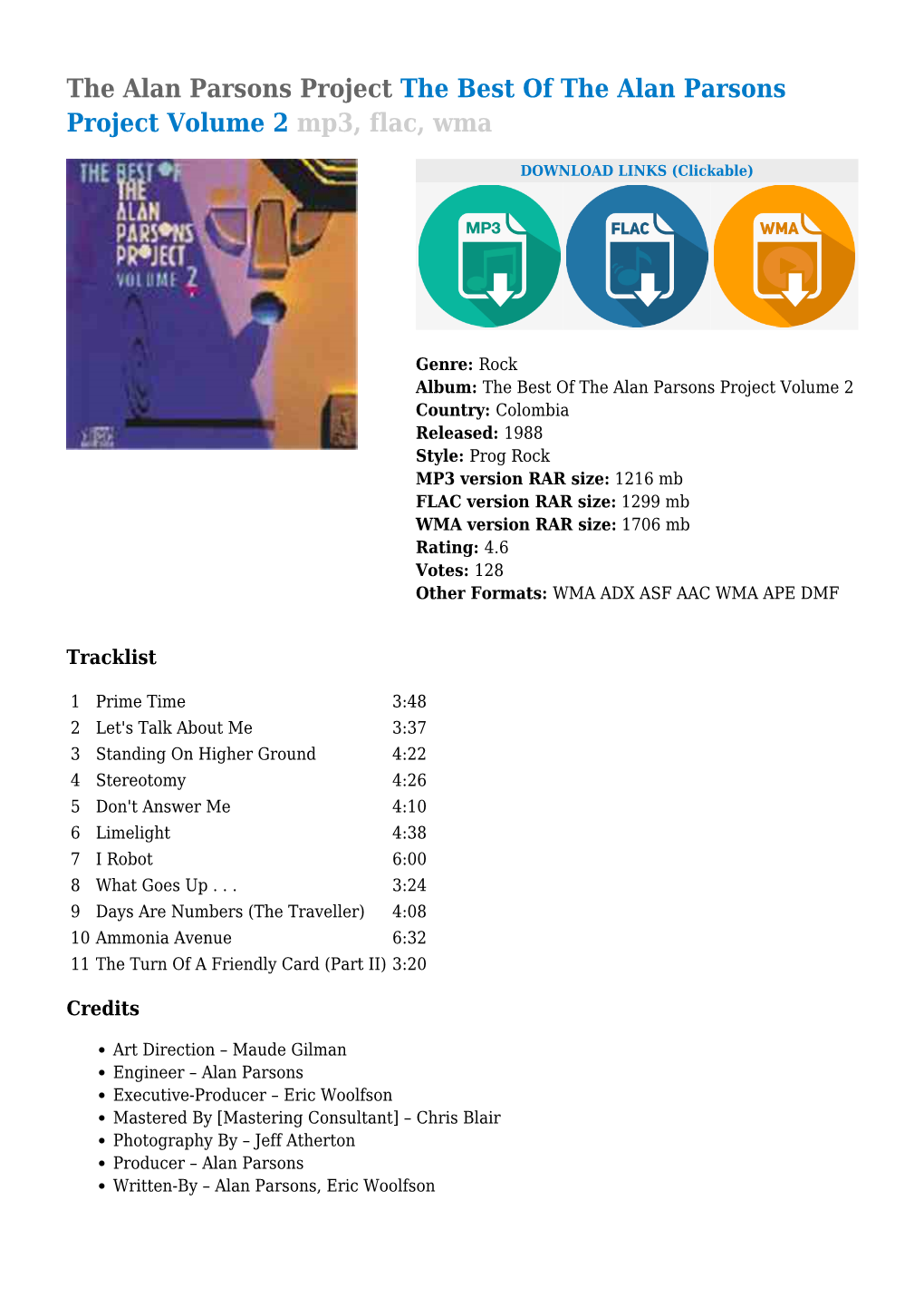 The Alan Parsons Project the Best of the Alan Parsons Project Volume 2 Mp3, Flac, Wma