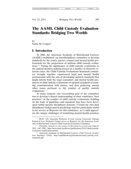 The AAML Child Custody Evaluation Standards: Bridging Two Worlds by Sacha M