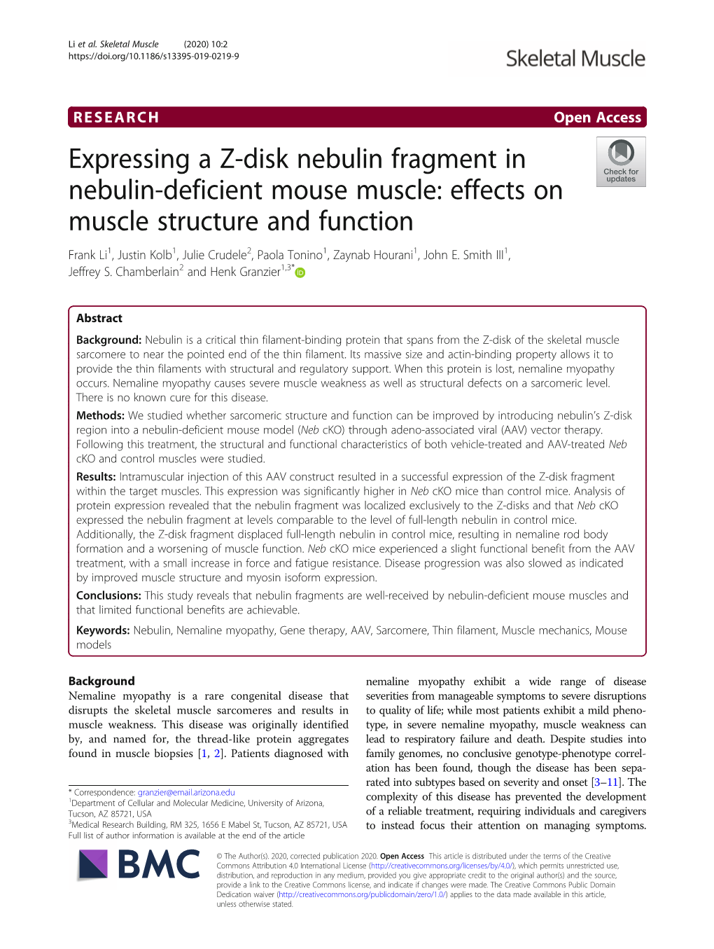 Expressing a Z-Disk Nebulin Fragment in Nebulin-Deficient Mouse Muscle