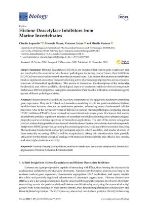 Histone Deacetylase Inhibitors from Marine Invertebrates
