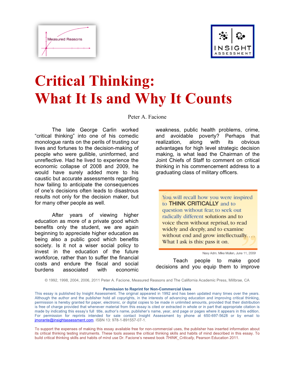 Critical Thinking: What It Is and Why It Counts