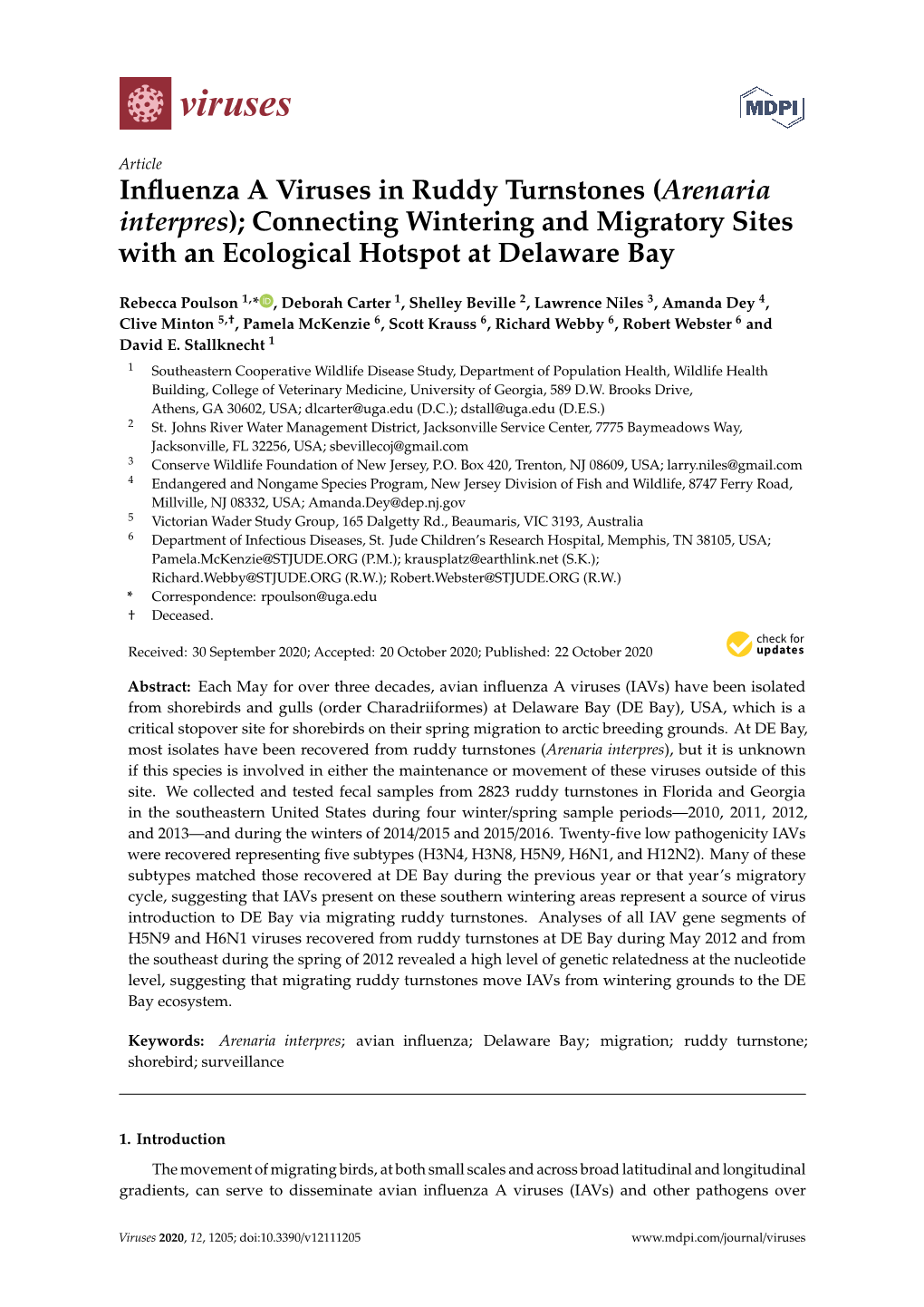 Influenza a Viruses in Ruddy Turnstones (Arenaria Interpres)