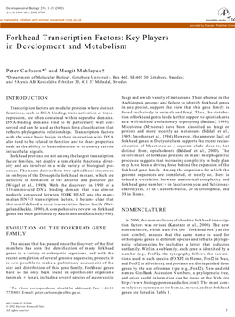 Forkhead Transcription Factors: Key Players in Development and Metabolism