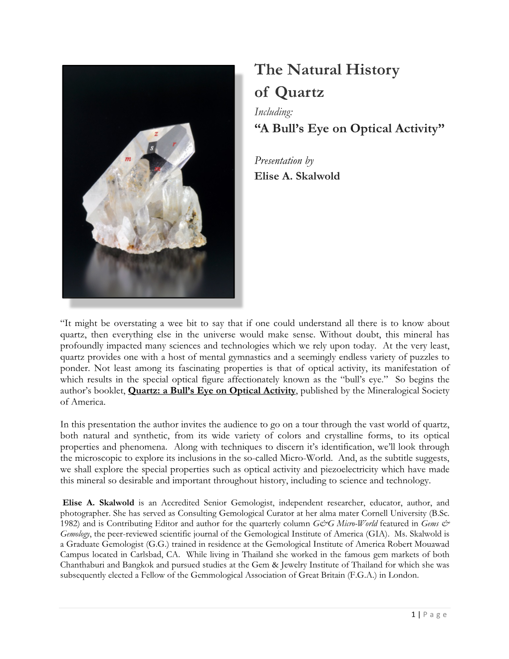 Presentation: the Natural History of Quartz