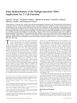 Polar Redistribution of the Sialoglycoprotein CD43: Implications for T Cell Function1