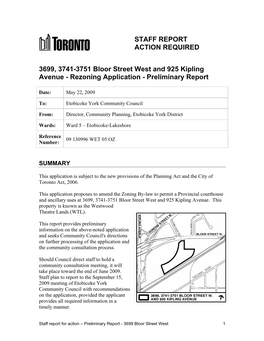 3699, 3741-3751 Bloor Street West and 925 Kipling Avenue - Rezoning Application - Preliminary Report
