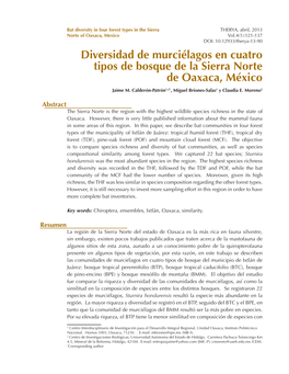 Diversidad De Murciélagos En Cuatro Tipos De Bosque De La Sierra Norte De Oaxaca, México Jaime M