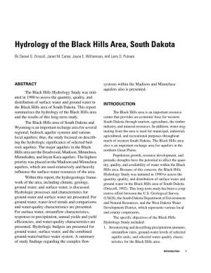 Hydrology of the Black Hills Area, South Dakota
