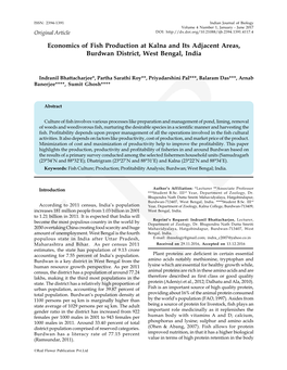 Economics of Fish Production at Kalna and Its Adjacent Areas, Burdwan District, West Bengal, India