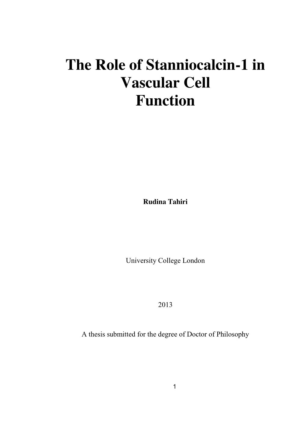 The Role of Stanniocalcin-1 in Vascular Cell Function