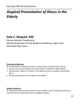 Atypical Presentation of Illness in the Elderly