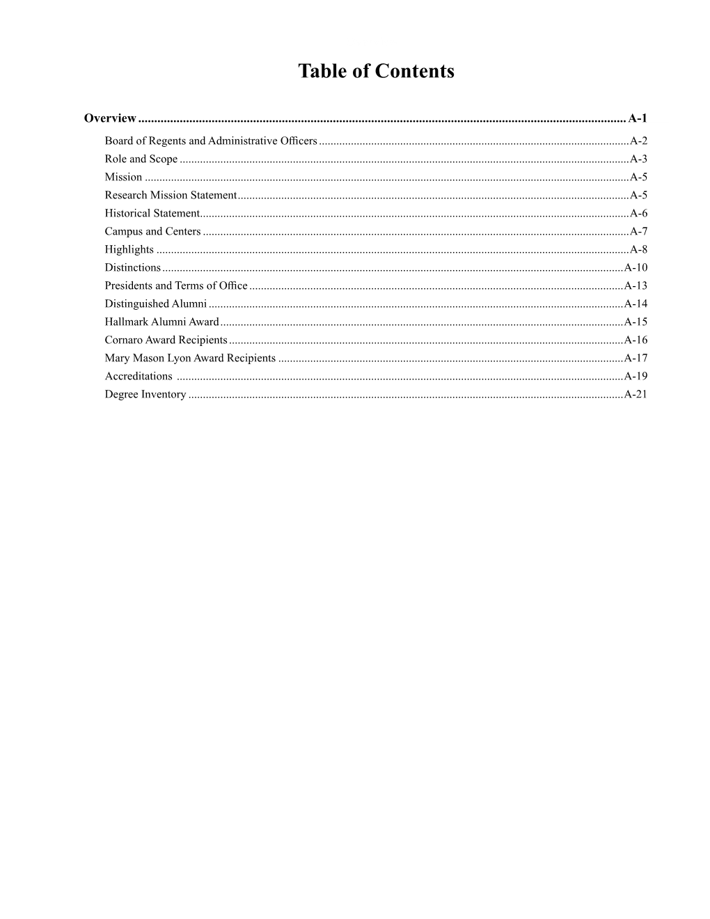 Table of Contents