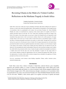 Revisiting Ubuntu in the Midst of a Violent Conflict: Reflections on the Marikana Tragedy in South Africa