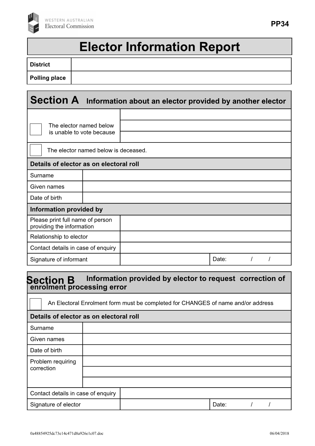 Enrolment Amendments and Deceased/Non-Voter Report