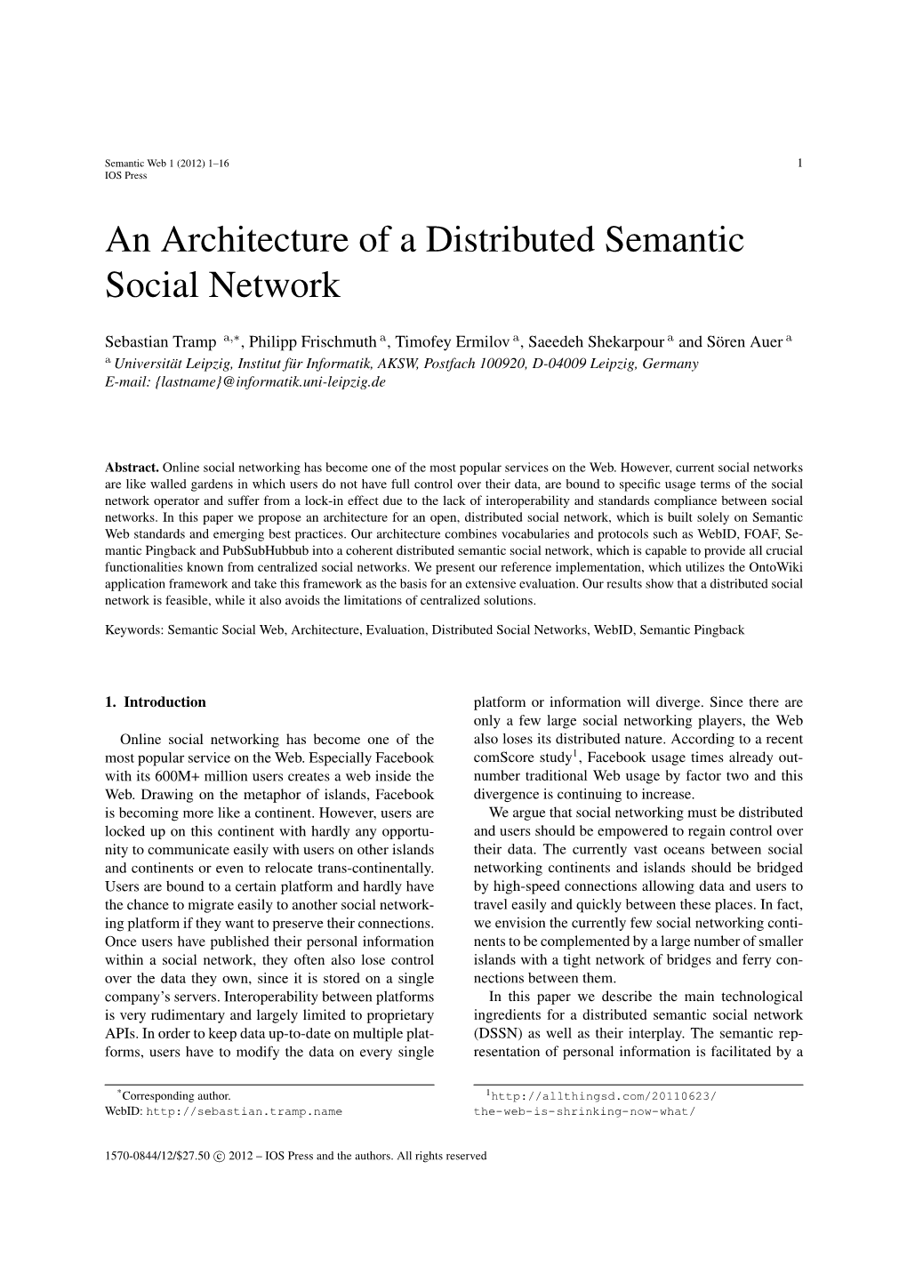 S.Tramp Et Al. / an Architecture of a Distributed Semantic Social Network