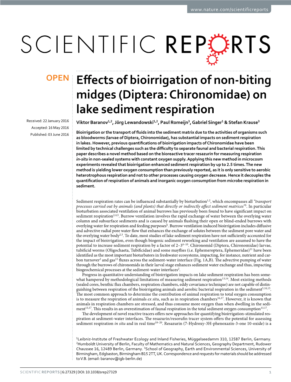 Effects of Bioirrigation of Non-Biting Midges (Diptera