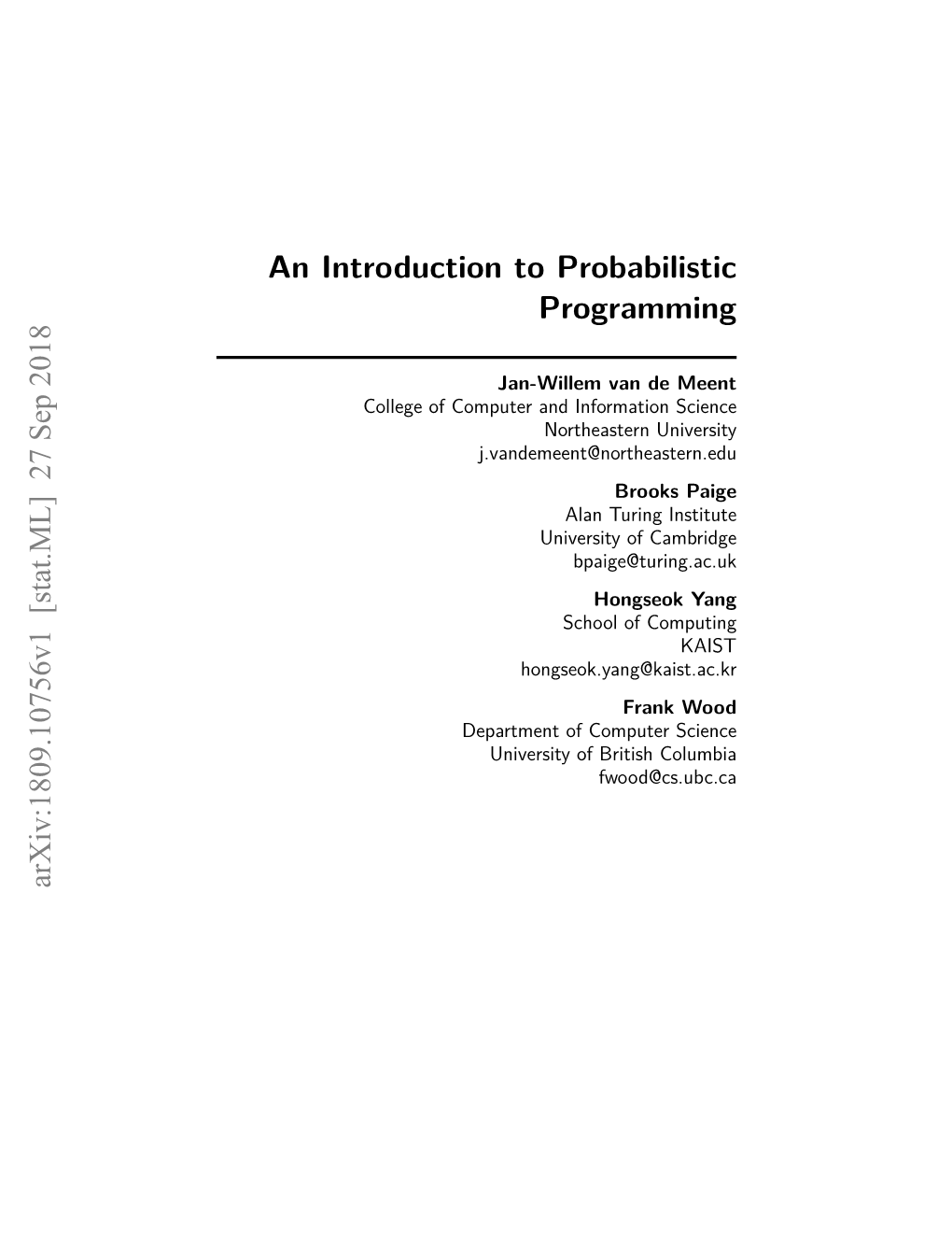 An Introduction to Probabilistic Programming Arxiv:1809.10756V1