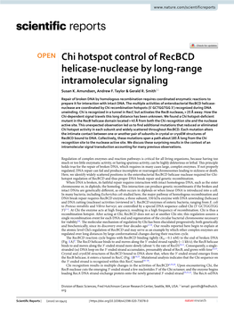 Chi Hotspot Control of Recbcd Helicase-Nuclease by Long-Range