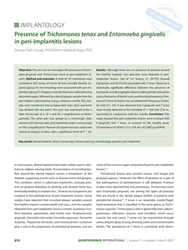 Presence of Trichomonas Tenax and Entamoeba Gingivalis in Peri-Implantitis Lesions