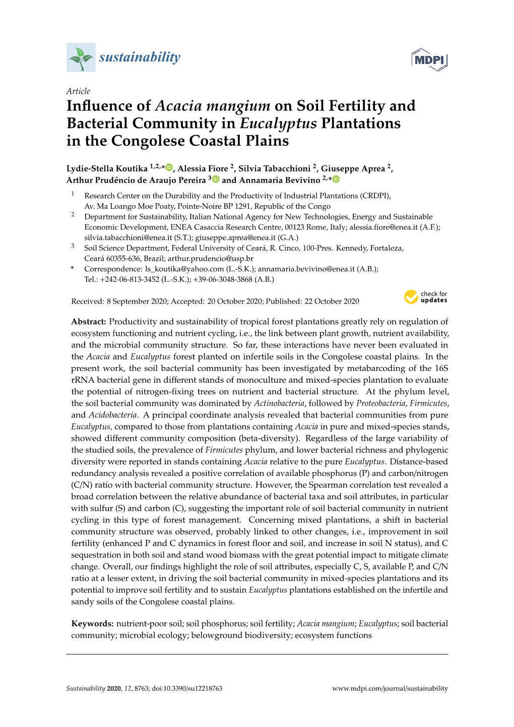 Influence of Acacia Mangium on Soil Fertility and Bacterial Community In