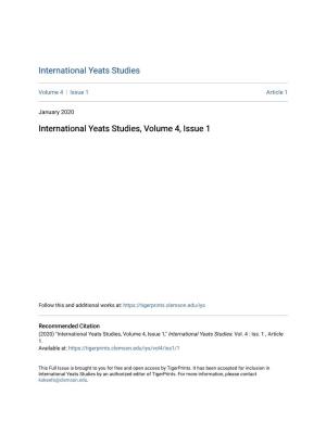International Yeats Studies, Volume 4, Issue 1