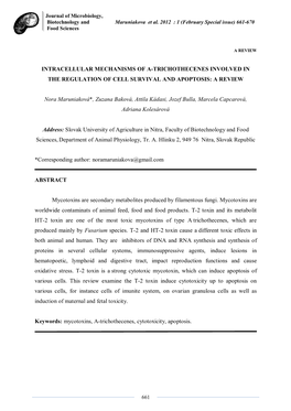 Intracellular Mechanisms of A-Trichothecenes Involved in the Regulation of Cell Survival and Apoptosis: a Review