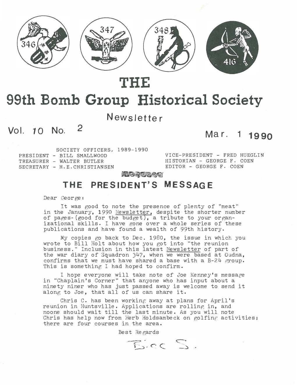 THE 99Th Bomb Group Historical Society Newsletter Vol. 1 O No. 2