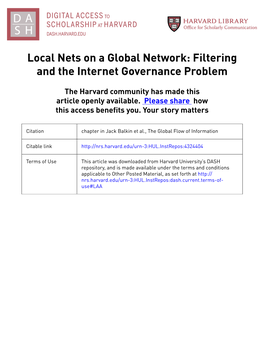 Local Nets on a Global Network: Filtering and the Internet Governance Problem