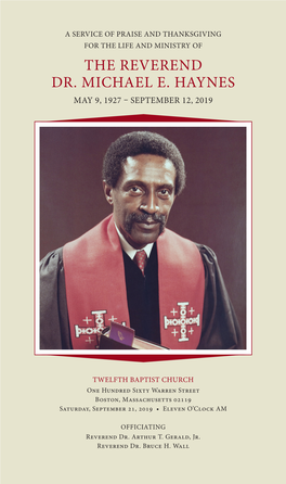 The Reverend Dr. Michael E. Haynes May 9, 1927 – September 12, 2019