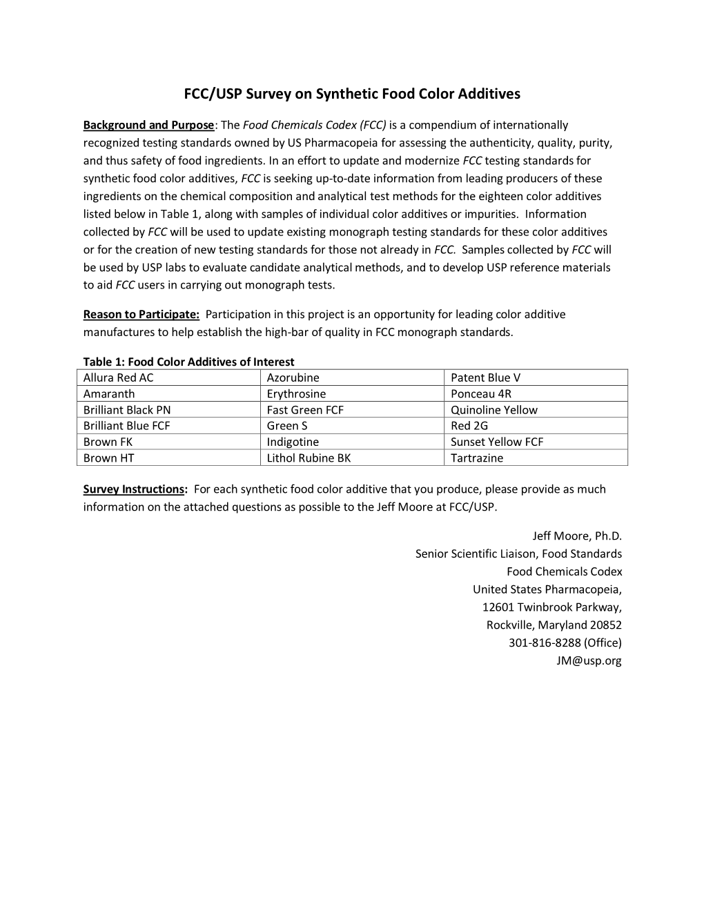 FCC/USP Survey on Synthetic Food Color Additives