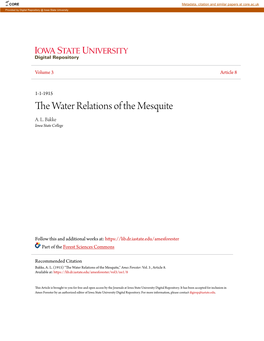 The Water Relations of the Mesquite