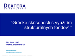 “Grécke Skúsenosti S Využitím Štrukturálnych Fondov””