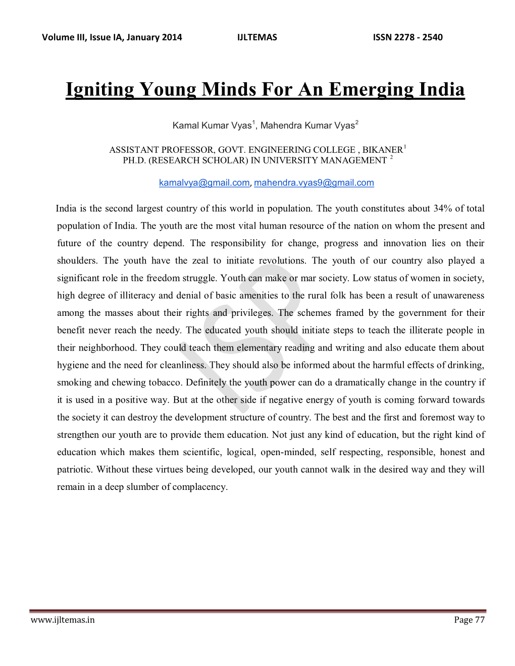 Igniting Young Minds for an Emerging India